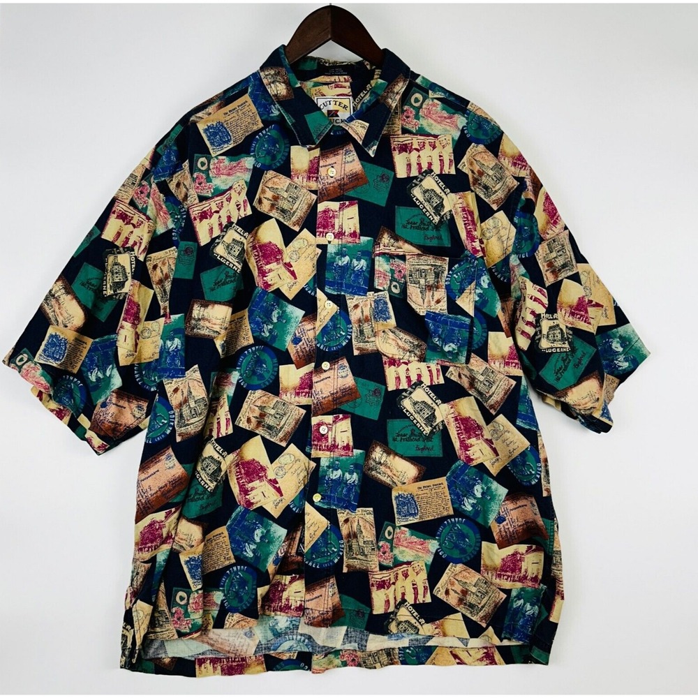 Cutter & Buck Vintage Graphic Shirt XL Grandpacore Postage Stamp Button Up
